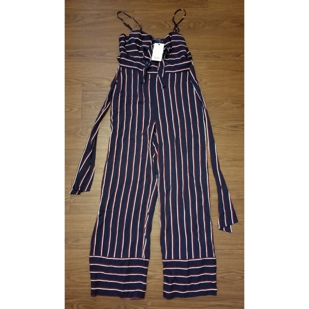 Bardot Navy Blue Striped Jumpsuit NWT Size 8/M